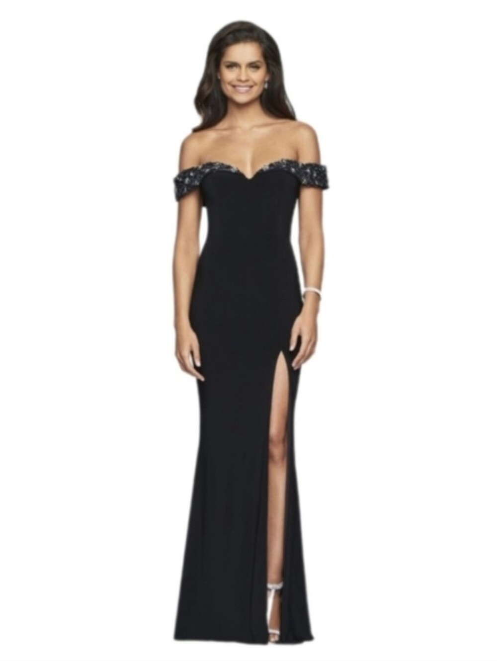 Faviana Dress Glamour Off Shoulder Sweetheat Neckline Maxi Black Size 8
